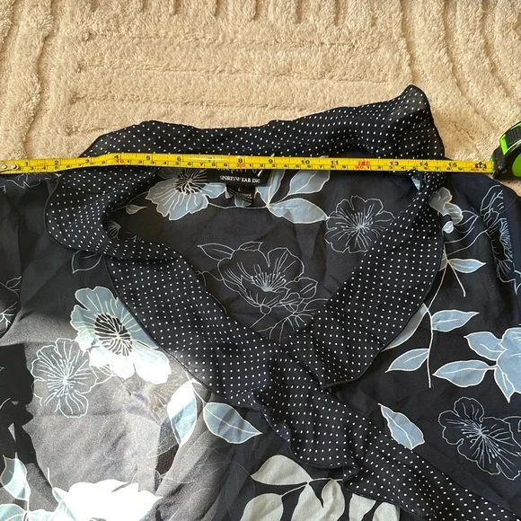 Chapter One Navy Floral Ruffle-Trim Sheer Blouse - Picture 7 of 9